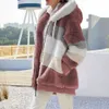 カジュアルメンズファッションチャパイラム濃厚暖かさ2023女性のフリースセーター、対照的な色、女性用のフード付きルーズジャケット