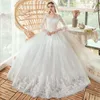 2024 Arabic Vintage Wedding Dresses Crystals Sheer Long Sleeve Lace Beaded Ball Gown Bridal Dress Court Train Bridal Gown plus size vestidos de novia robes de mariee