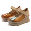 Dress Shoes 2024 Spring Spell Colors Women Genuine Leather Fashion Sneakers Platform Wedge Heel Shoe High Heels Casual Trend