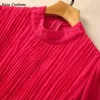 Abiti casual Rosso RoosaRosee Colletto alla coreana Manica lunga a lanterna Abito in chiffon drappeggiato viola Europeo Primavera Estate Donna Abiti Robe Femme