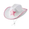 Berets unissex ajustável pescoço draw string play dress-up rosa estrela branco cowgirl chapéu vaca menina cowboy