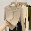 Women's Sweaters Autumn Winter Women Korean Fashion Solid Striped Elegant Knitwears Vintage Casual V Neck Long Sleeve Buttons Pullover Tops