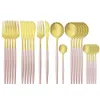 Pink Gold Cutlery Set Stainless Steel Dinnerware 24Pcs Knives Forks Coffee Spoons Flatware Kitchen Dinner Tableware 211023248V