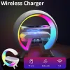 Alto-falantes LED Suporte de carregador sem fio Bluetooth Alto-falante compatível com atmosfera RGB Night Light Estação de carregamento rápido para iPhone