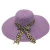 Berets Lightweight Sun Straw Hat Roll Up Anti-UV Comfy Leopard Bow Decor Floppy Beach Sweat Absorbing