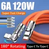 120W 6A 180° roterende supersnelle oplaadkabel Dual USB C naar Type-C oplader Vloeibare siliconenkabel voor Huawei Xiaomi Samsung S24 S23 Realme oplaadsnoer