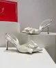 Yaz lüks kadın renecaovilla sara sandalet ayakkabı slingback yay süslü rhinestones yürüyüş düğün, parti, giyim yüksek topuklu elbise