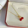 Halsbandörhängen Set 2024 Luxury Red Cherry Pendant Earring Fashion Simple Jewelry for Women