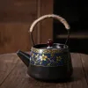 Ceramic Beam Teapot Large Matte Black Pottery Full Color Pile Flower Kungfu Tea Set Single Pot with Filter Screen259i