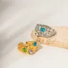 Nuovo arrivo colorato AAA Zirconia Stone Naturale Chunky Chunky martellato 18k Gold inossidabile Acciaio Accidenti Anelli di apertura