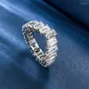 Bagues de cluster SpringLady 925 Sterling Silver Emerald Cut 3 5mm Lab Sapphire Gemstone Fine Bijoux Bague pour femmes Bande de mariage