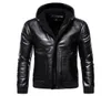 男性冬のフード付き革のジャケット厚い温かいPUとコート良質のスリムフィットブラックリザー5xlメン039Sファーフェクス3550642