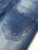 Calças de brim masculinas Y2K Stretchy Denim Jeans Rasgado Skinny Letter Imprimir Cintura Elástica Calças Casuais para Homens Buraco Slim Fit Denim Hip Hop Calças T240227