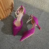 Klänningsskor Storlek 31-44 Summer Point Toe Stiletto High Heels Pearls Belt Ankle Strap Purple For Woemn