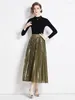 Werkjurken Vintage tweedelige outfits Dames Zwart gebreide trui Top Gouden geplooide A-lijn elastische gedrapeerde maxiroksets