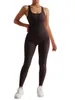 Mulheres treino macacões playsuits suspensórios gola quadrada esportes fitness yoga wear sem mangas u pescoço magro equipado leggings 240226