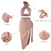 Casual Dresses Karlofea Sexy Night Out Club Party Dress Sets Fashion Halter Jersey Women Date Outfits Wear Chic Side Cut Slit Backless Robe