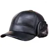 Ball Caps Men's Genuine Leather Hat Male Winter Warm Cap Adult Ear Protection Baseball Fur Lining B-0592