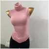 Wholesale new bottom ultra-thin T-shirts for womens new summer crop tops turtle neckline high elasticity sleeveless simple slim fit solid T-shirts 240227