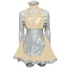 Casual Dresses Sexy Halter Neck Sleeveless Backless Faux PVC Leather Apron Dress Womens Exotic Fancy Mini Cosplay Maid