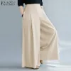 Pants Woman Spring Trousers ZANZEA 2023 Fashion Wide Leg Pants Casual High Elastic Waist Long Pantalon Palazzo Female Culottes Turnip