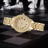 Relógios de pulso 1/2 pçs luxo mulheres diamante relógios hip hop pulseira senhoras relógio de quartzo rosa ouro feminino relógio de pulso cristal brilhante