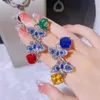 Cluster Rings Luxury Silver Color Futterfly Design Smycken Inlagd Mint Green Tourmaline for Women Fashion Exducite Ring Party