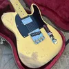 Ny produkt ruiner Electric Guitar in Cream Yellow, Brass Bridge, gratis frakt grossist och detaljhandel