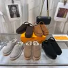 NEW Cozy Line Slippers Women Men's Embossed Denim Leather Easyline Mules Closed Toe Sabot Clogs Half Slides 2024 Paris Fashion Buckle Flats Fur Lining Suede Sandals
