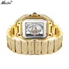 MISSFOX V324A Hip Hop évider montre carrée pour hommes plein diamant or hommes montres étanche montre-bracelet à Quartz