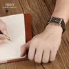 IBSO 7mm超薄型長方形ダイヤルQuartz腕時計黒い本物の革ストラップウォッチメンクラシックビジネス新しい男性時計2019 Y306L