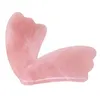 Strumenti per il viso Guasha in giada al quarzo rosa come massaggiatore per il viso Raschietto per pietra naturale Tampone Gua Sha cinese per strumenti per la cura della pelle Regali per le donne Rosa Massaggiatori manuali per la schiena Set di roccia