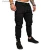Męskie spodnie męskie spodnie safari spodni joggery dresowe swobodne męskie odzież sportowa solidne multi-kieszeni spodni hip-hop harem spodnie Slim Fit T240227