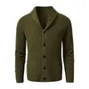 Maglioni da uomo Maglione cardigan con collo a scialle Slim Fit lavorato a trecce con bottoni in lana merino nera