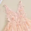 Robes de fille Vêtements pour bébés en bas âge Barboteuse Robe en dentelle sans manches Col en V Broderie florale Body Ensemble de vêtements pour enfants nés