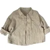 Children Clothing Japanese Style Kids Cardigan Cotton Hemp Stripe Vintage Simple Comfortable Casual Fashion Summer 240219