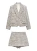 Office élégant Tweed Tweed Set Tenues pour femmes Blazer à deux poitrines et à taille haute Skort Two Piece Suits pour femmes 240226