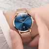 Woman Watch 2018 Märke lyxiga kvinnor rose guld rostfritt stål klockor auto datum ultra tunn kvarts handledsklocka damer titta blå y1283w