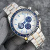 42mm Professional Moon Watches Award 50th Anniversary Mens Watch White Dial 310 32 42 50 02 001 OS Quartz Chronograph Blue Nylon L228V