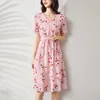 Casual Kleider Rosa Seide Floral Maxi Kleid Frauen V-ausschnitt Spitze Up 2024 Sommer Lange Arbeit Boho Strand Büro Sexy party Luxus Plus Größe