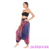 Roupa jigerjoger thai grande redondo mandala azul real 2 em 1 macacões harem calças com tiras halter praia calças largas soltas yoga leggings