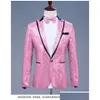 Erkek Suit Blazers Erkek Pembe Sapili Bir Düğme Elbise Marka Gece Kulübü Balo Erkek Takım Ceket Düğün Sahne Şarkıcı Kostüm Bowtie Inc DHTPU