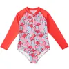 Roupa de banho feminina floral sereia criança bebê menina manga longa infantil trajes de banho brilhante plissado maiô crianças uma peça beachwear