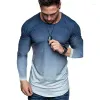 5A Men's T Shirts T-Shirts Gradient Color 3D Printed Quick Dry Compression Long Sleeve Shirt Fitness Tight Tee Tops For Male