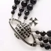 Desginer Viviane Weswoods jewelry Western Empress Dowager Three Layer Black Agate Large Saturn Pearl Necklace Female Nana Same Style Three Ring Black Pearl