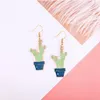 Dangle Earrings Cute Cactus Enamel Pendientes Drop For Women Blue Green Plant Korean Female Fashion Jewelry 2024