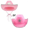 Berretti Cappello da cowgirl rosa per cowboy adulto con finiture in paillettes e stringhe regolabili