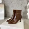 2024 Designer Genuine Leather Pointed Toe ZIp Boots Graceful Popular Moderm Boots Street Style HighQuality Thin Heels Shoes For Women Luxury Far