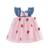 Flickklänningar Zzlbuf Kid Baby Girls Denim Patchwork Tulle Dress Långärmad lapel-knapp Oregelbunden hem A-Line