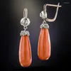 Dangle Earrings Bohemian Style Orange Coral Long Pendant Drop White Crystal For Women Wedding Party Jewelry Gift